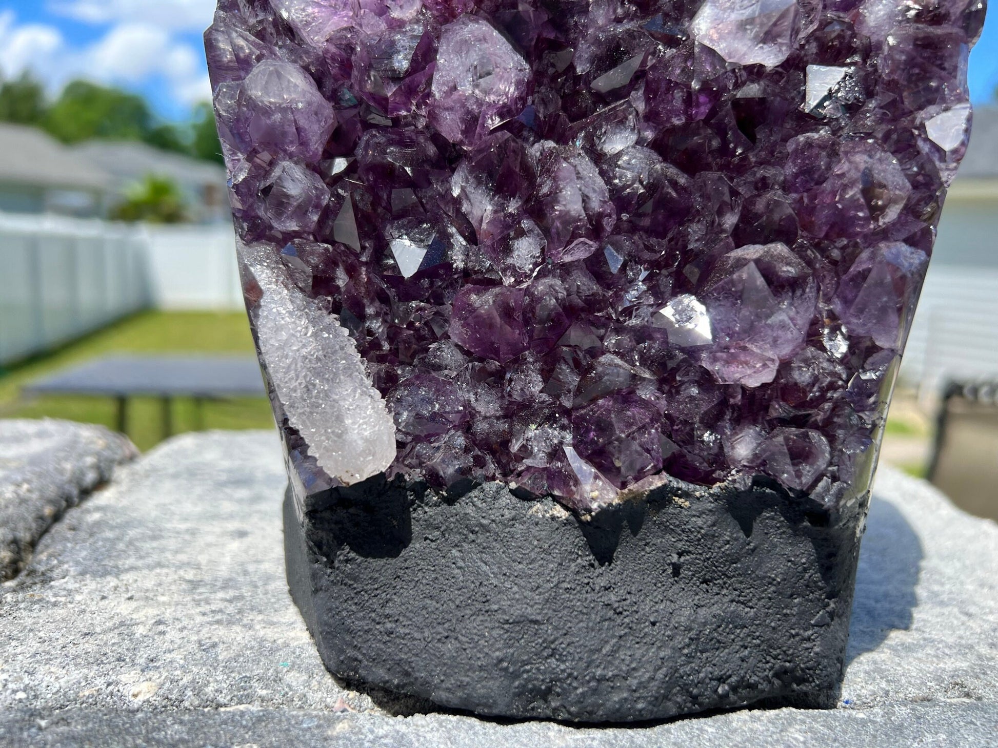 Amethyst Crystal Cluster 13lb 11oz on base with Polished Sides from Brazil Extra A+ Dark Color, open faced.