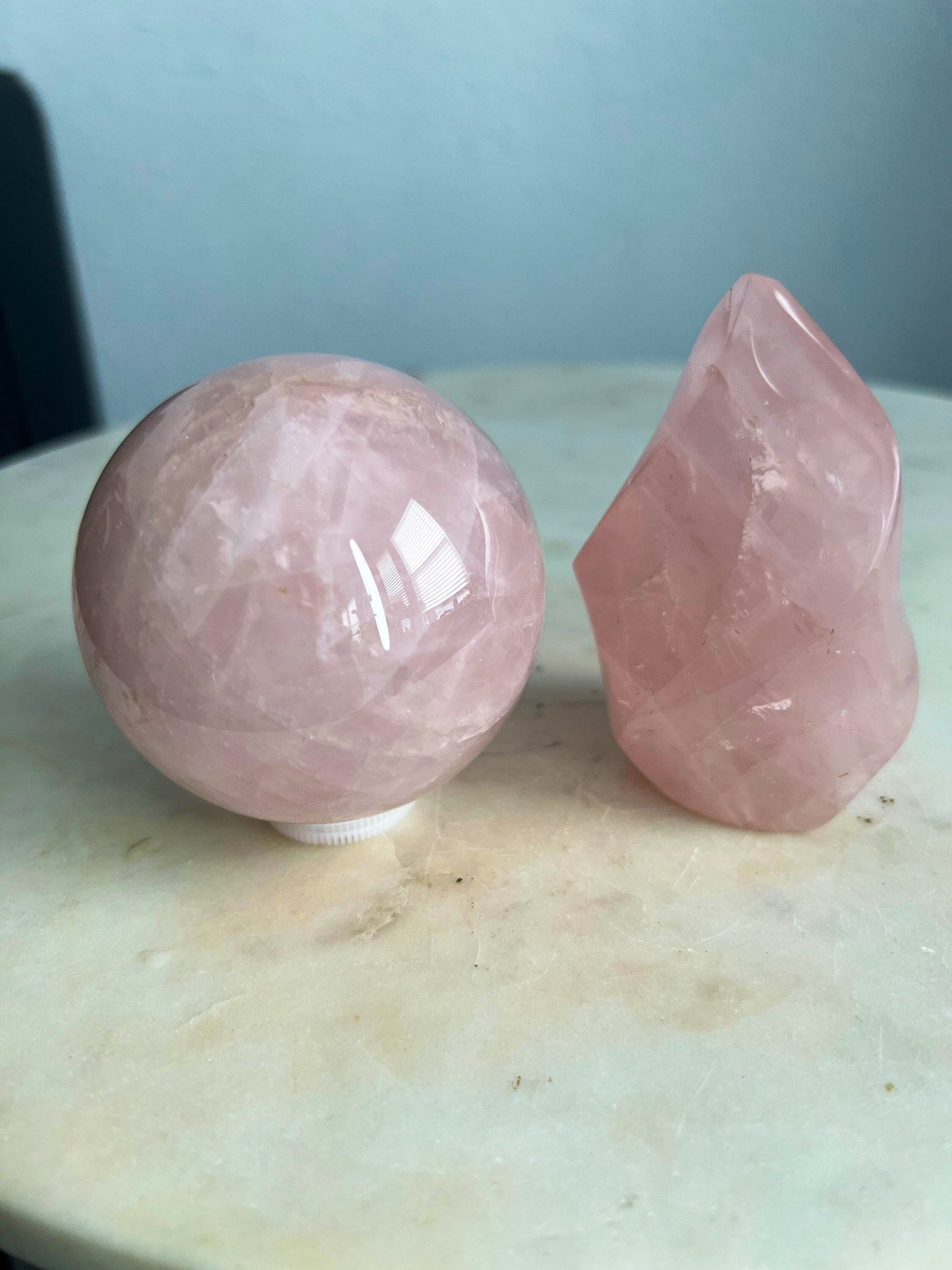 Rose Quartz sphere and flame