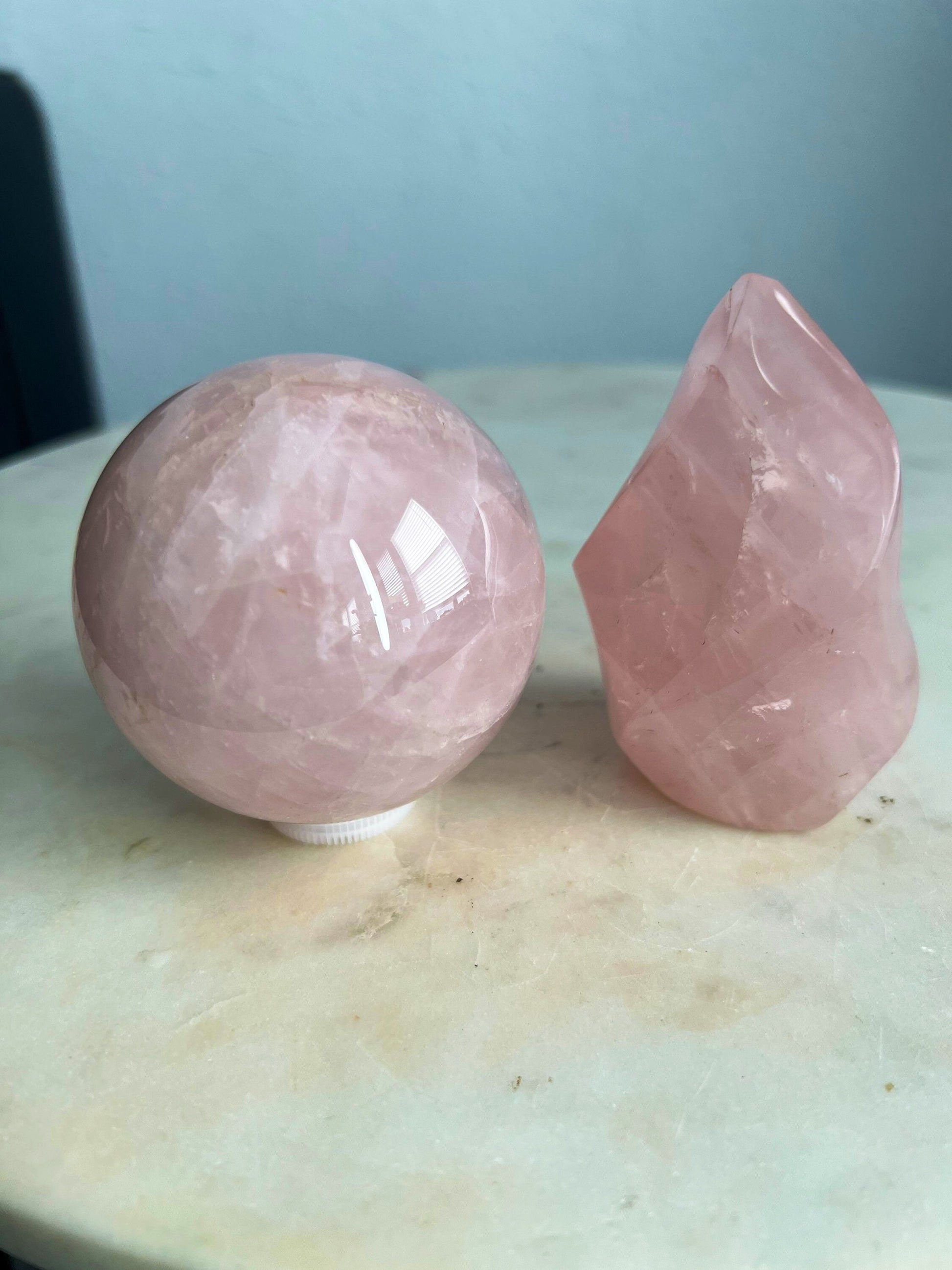 Rose Quartz sphere and flame