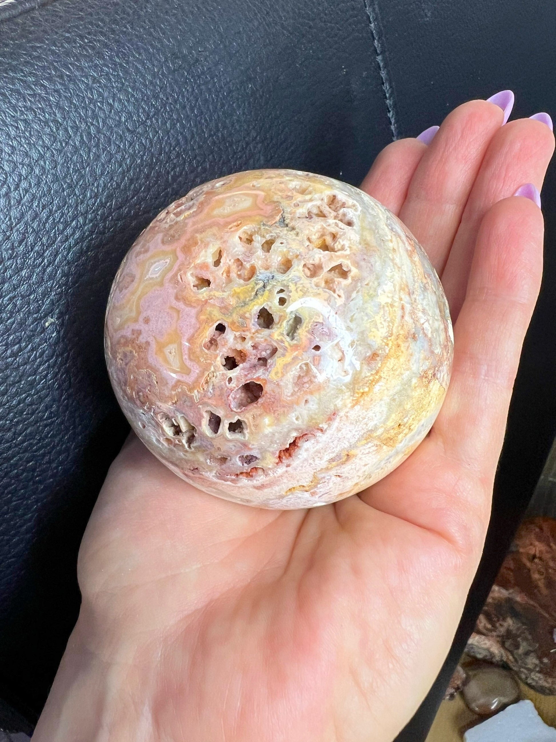 Crazy lace agate 69mm sphere 15oz