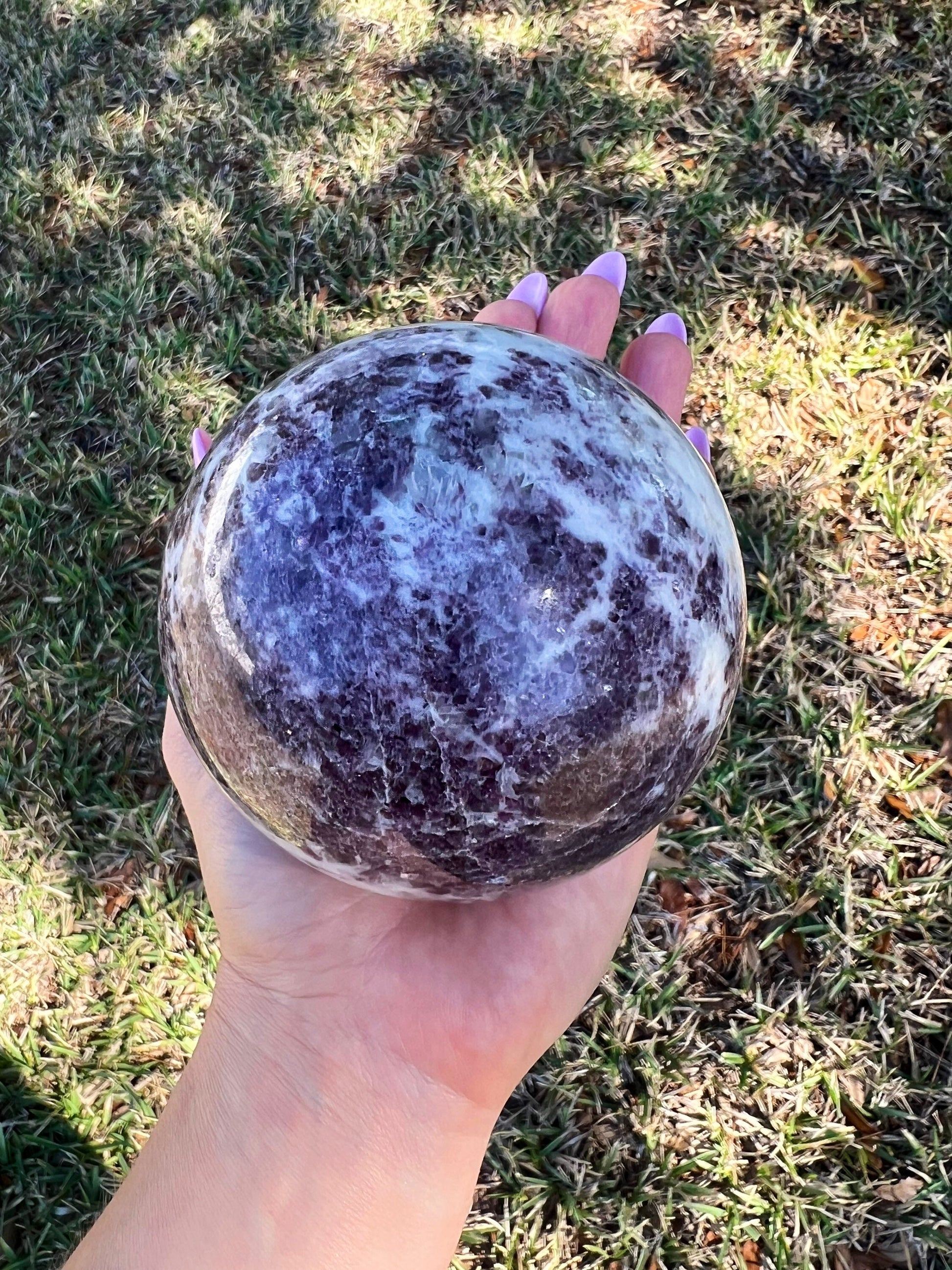 Lepidolite sphere with smoky Quartz  2lb 11oz 93.9mm