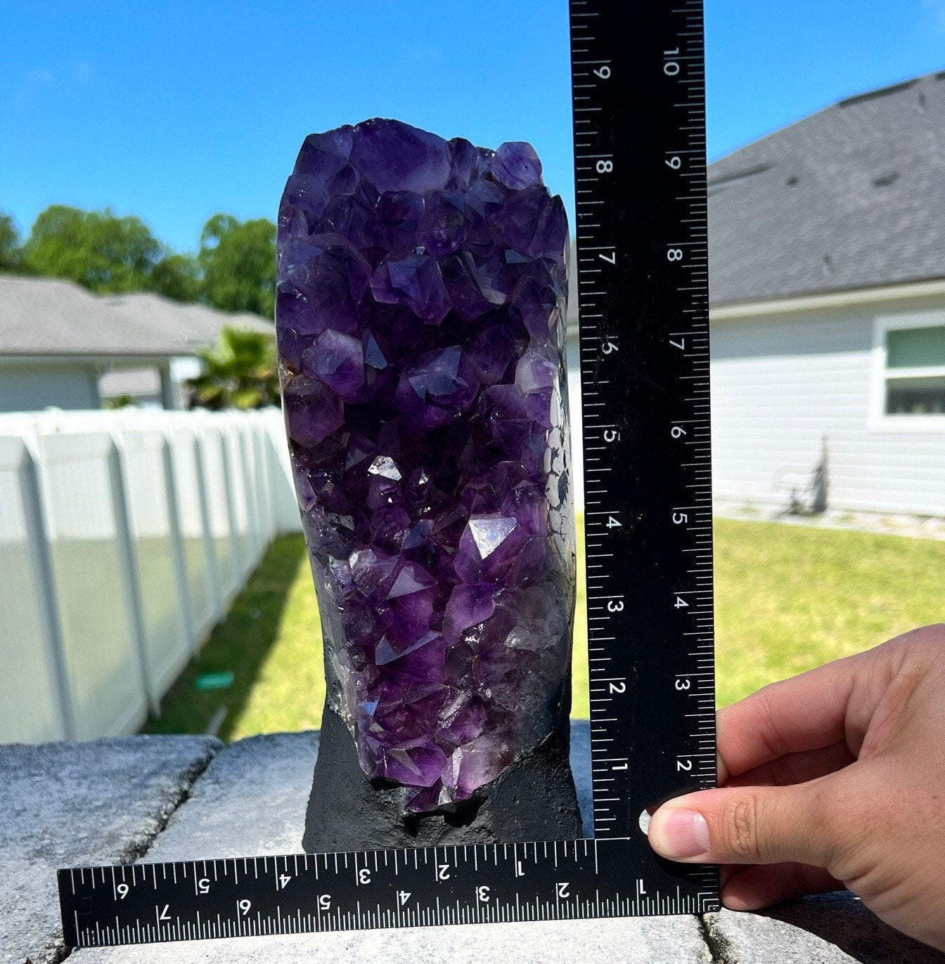 Amethyst Crystal Cluster 7lb 8oz on base with Polished Sides from Brazil Extra A+ Dark Color, open faced.