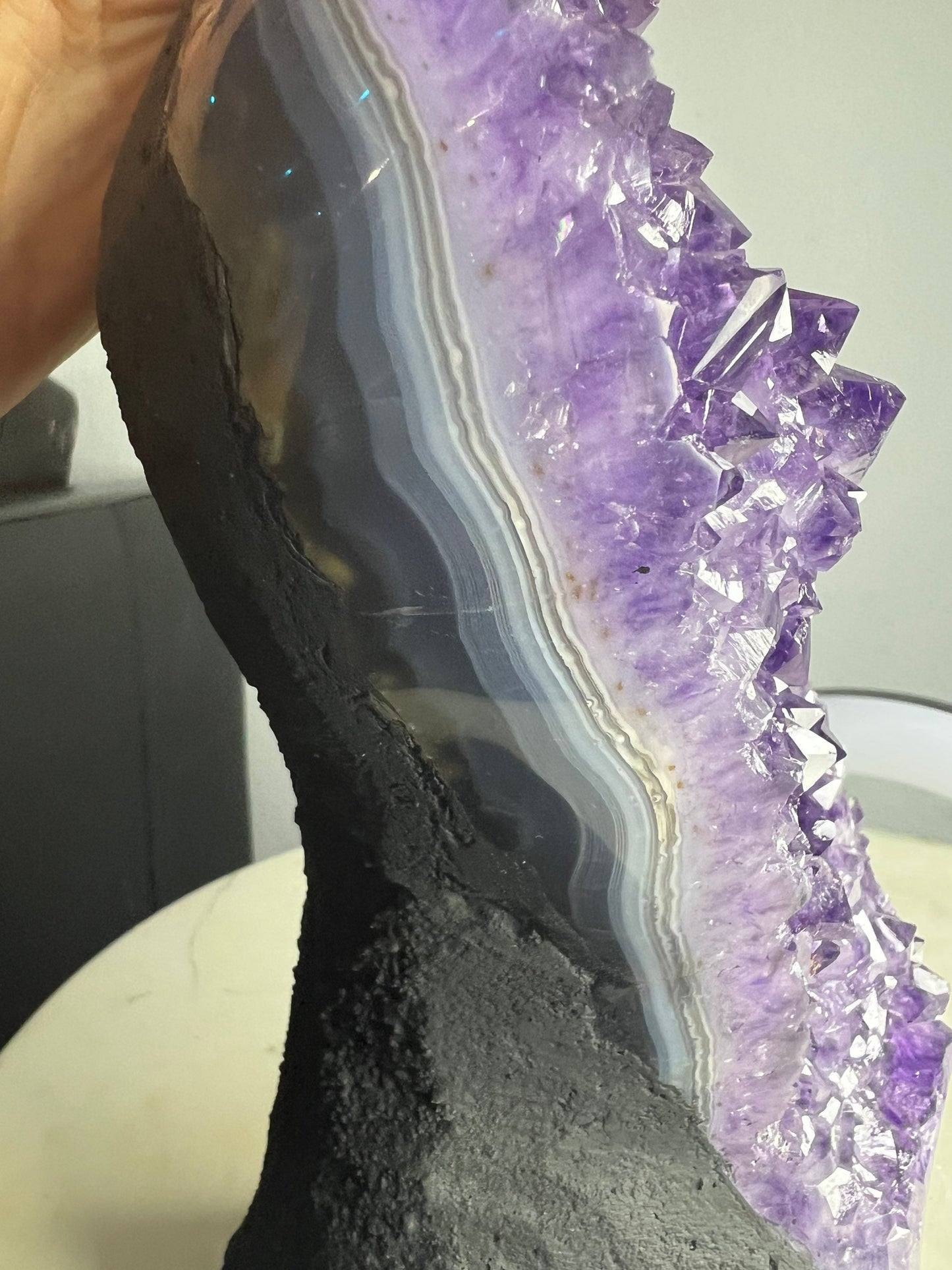 Amethyst 9 pounds 13oz with Polished Sides from Brazil Extra A+ Dark Color, Open faced.