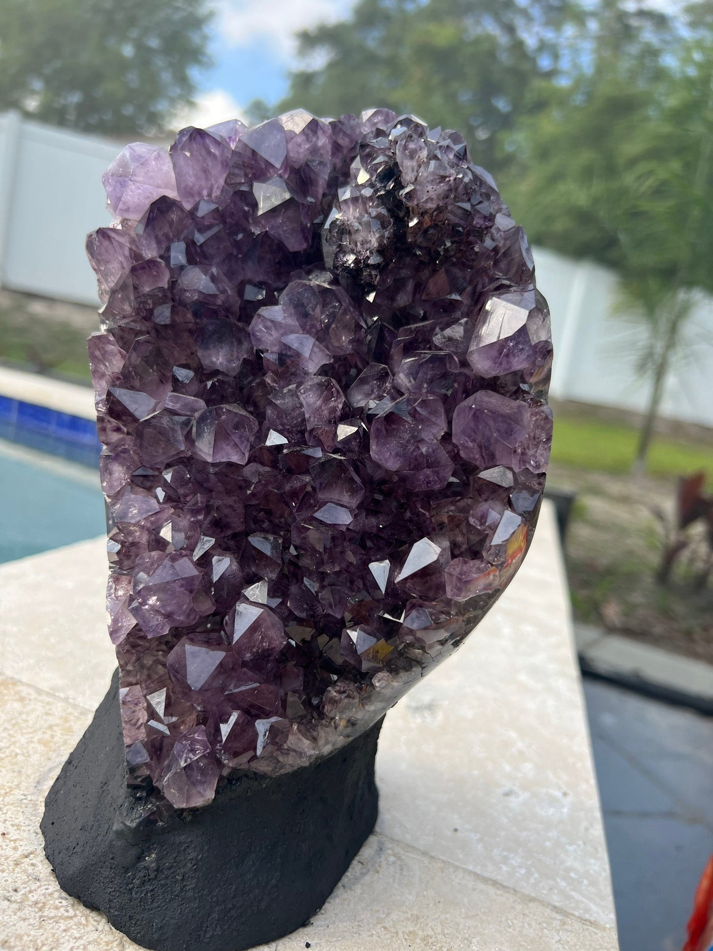 Amethyst 9pounds 8oz with Polished Sides from Brazil Extra A+ Dark Color, Open faced.