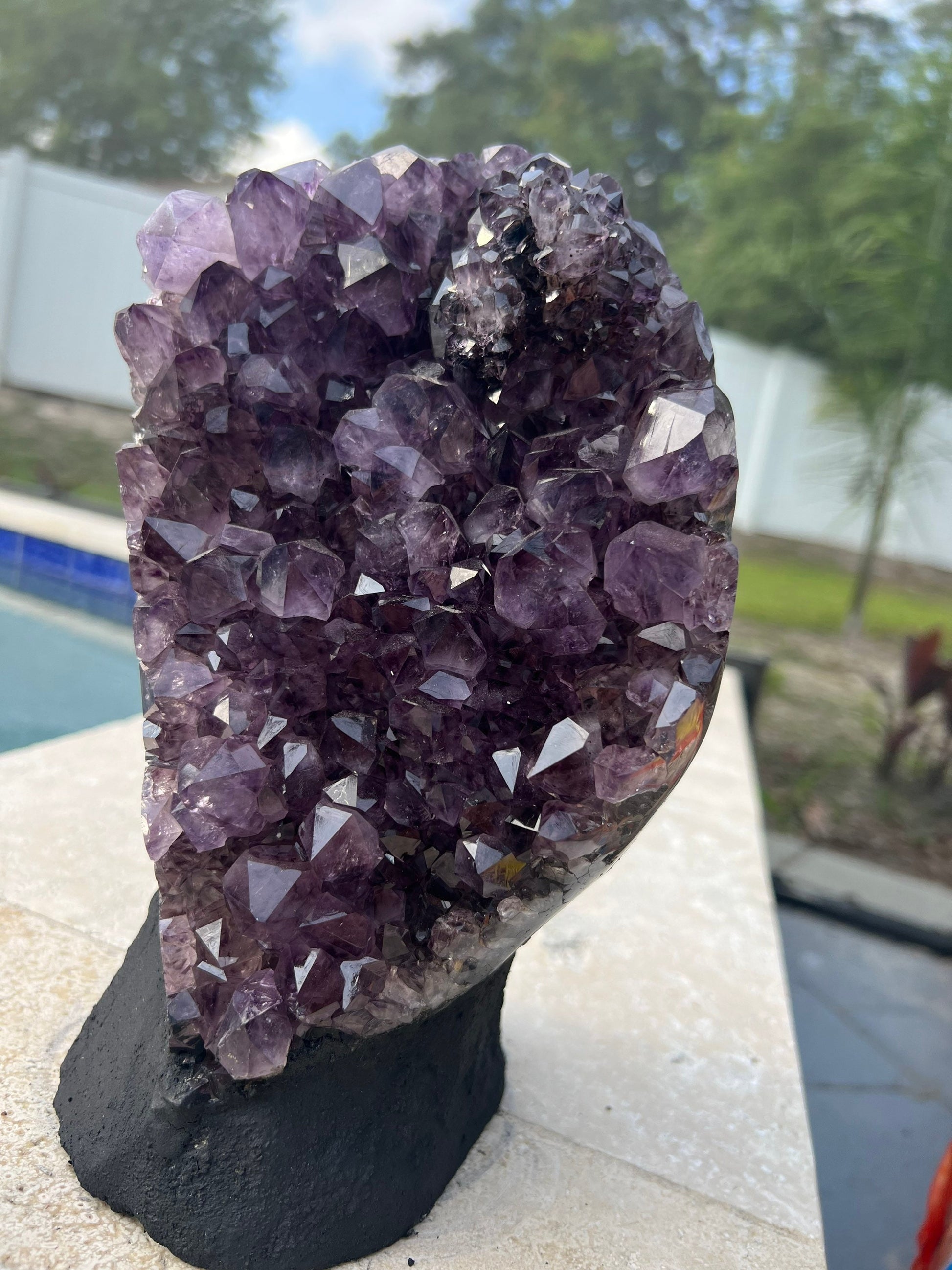 Amethyst 9pounds 8oz with Polished Sides from Brazil Extra A+ Dark Color, Open faced.