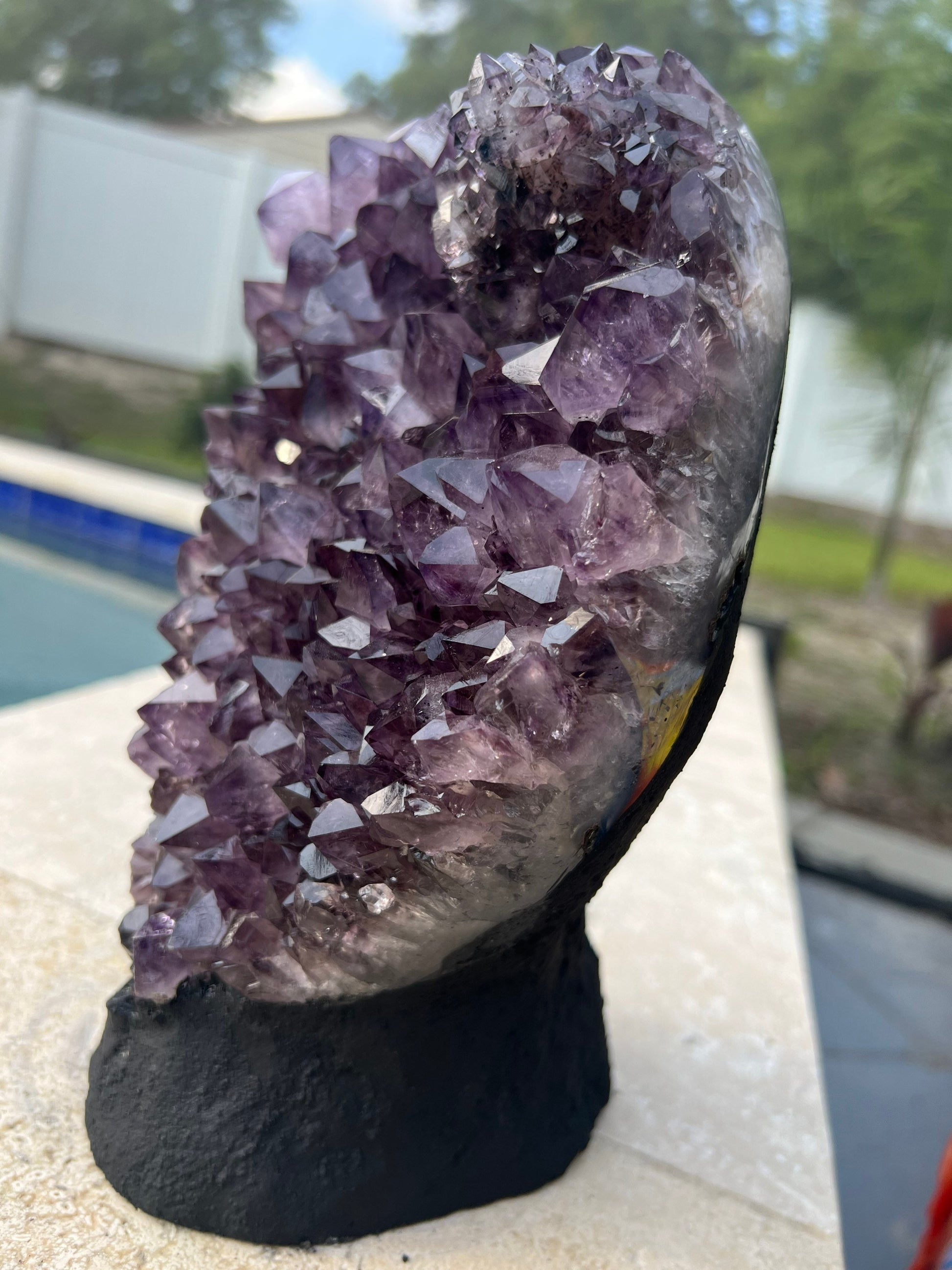 Amethyst 9pounds 8oz with Polished Sides from Brazil Extra A+ Dark Color, Open faced.