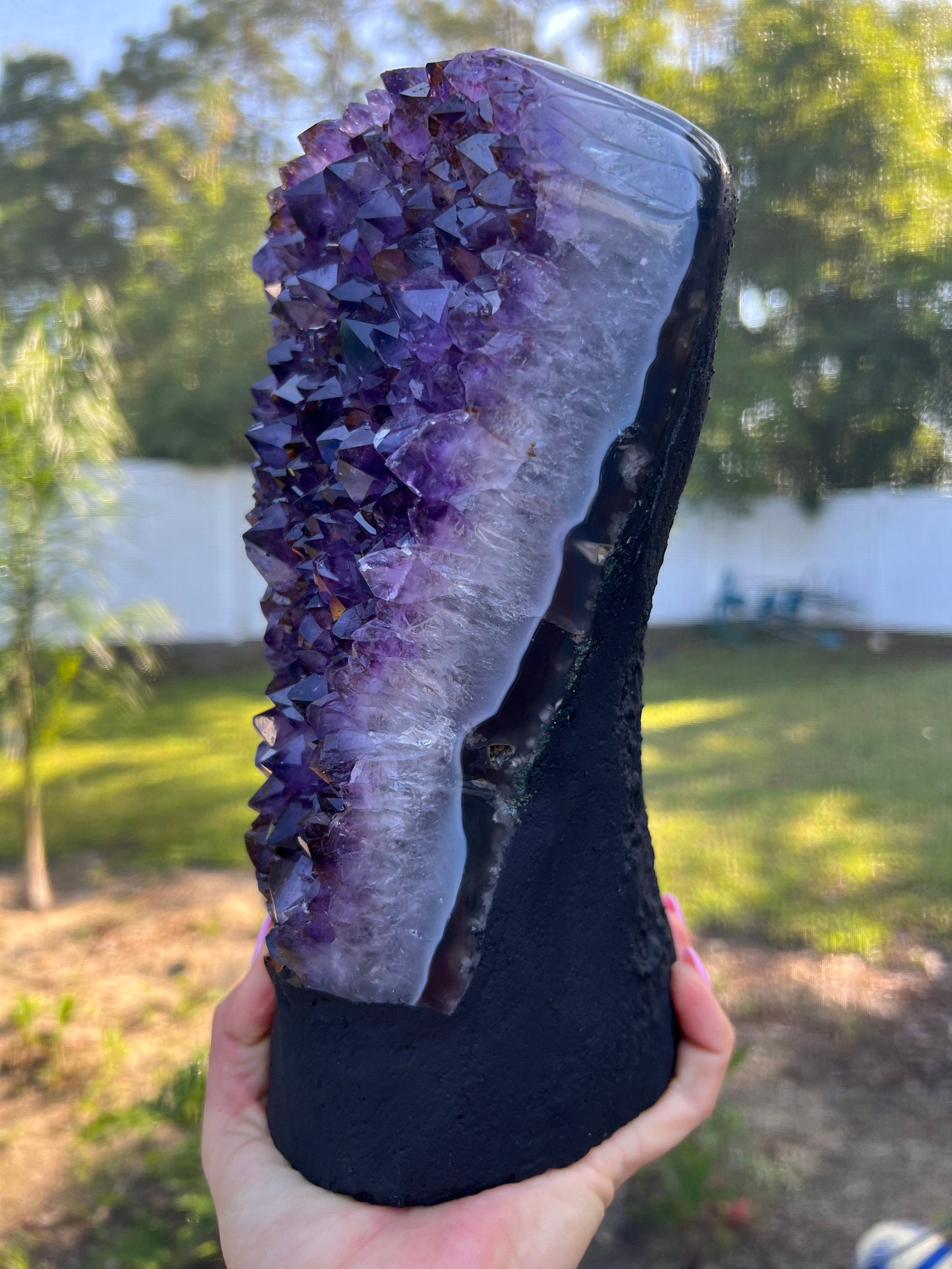 Amethyst 7pounds 15oz with Polished Sides from Brazil Extra A+ Dark Color, Open faced.