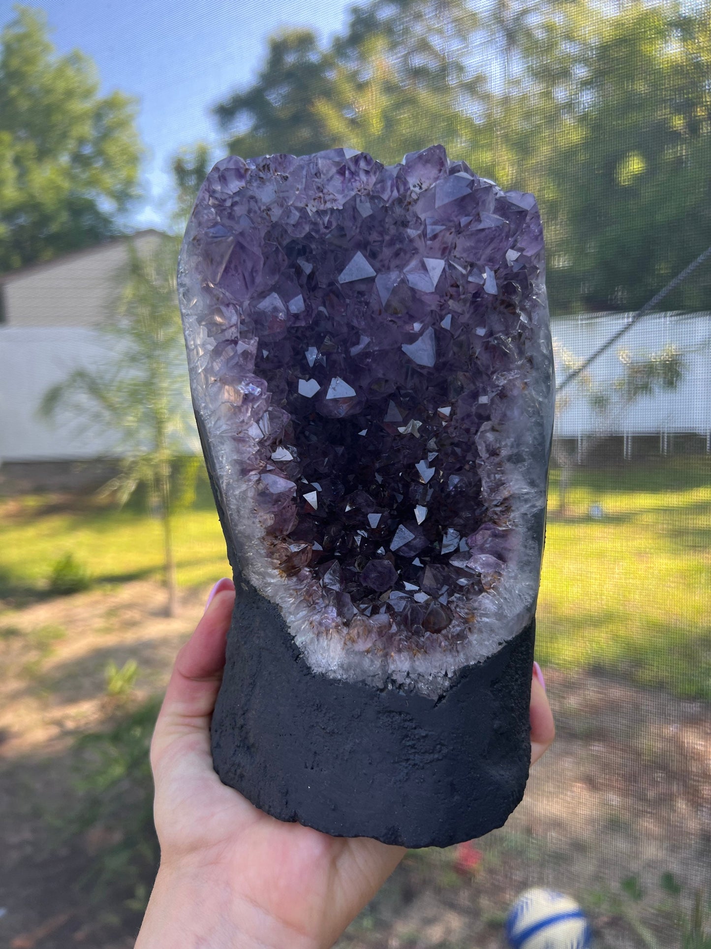 Amethyst 5.5pounds with Polished Sides from Brazil Extra A+ Dark Color, Open faced.