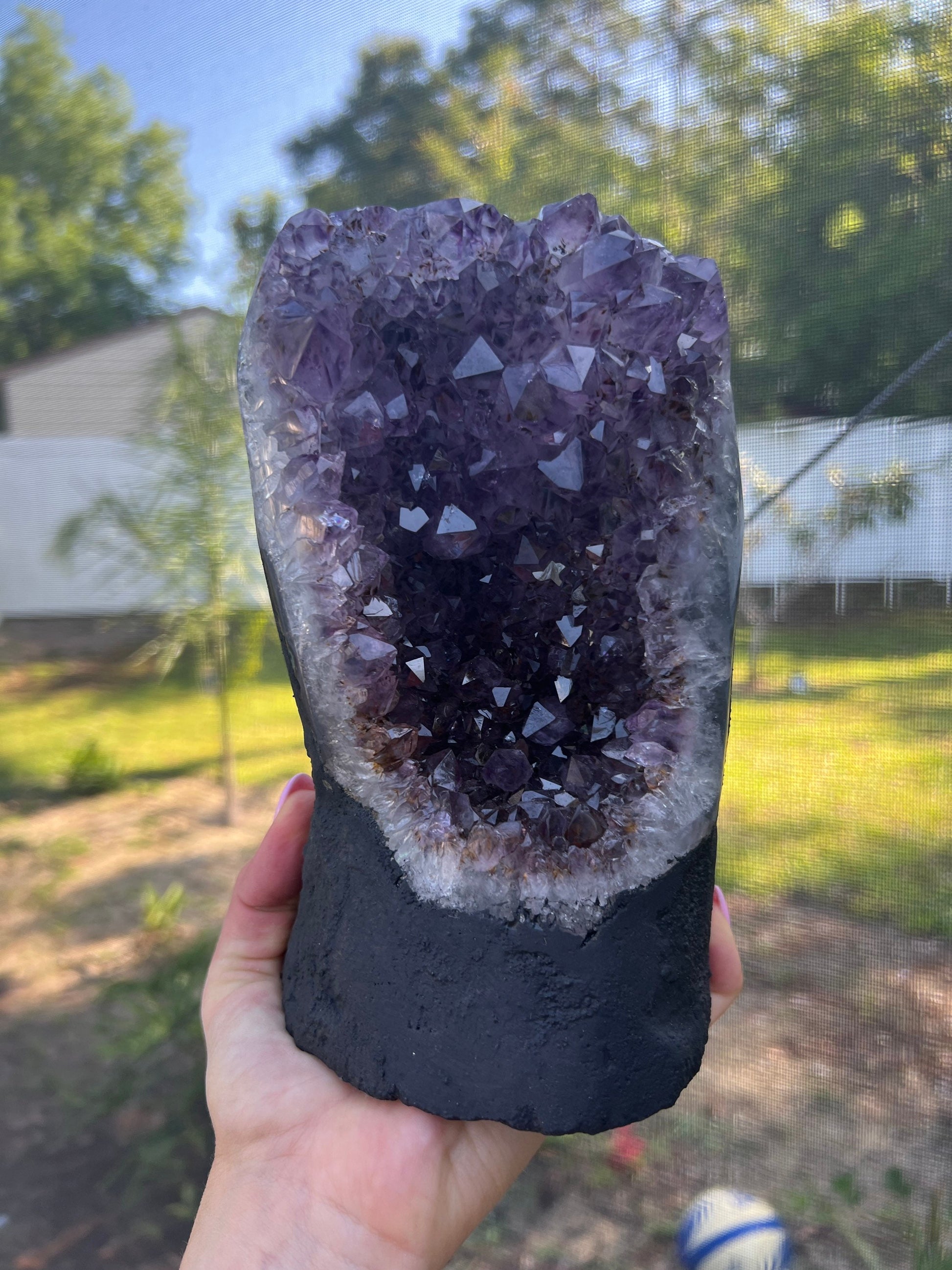 Amethyst 5.5pounds with Polished Sides from Brazil Extra A+ Dark Color, Open faced.