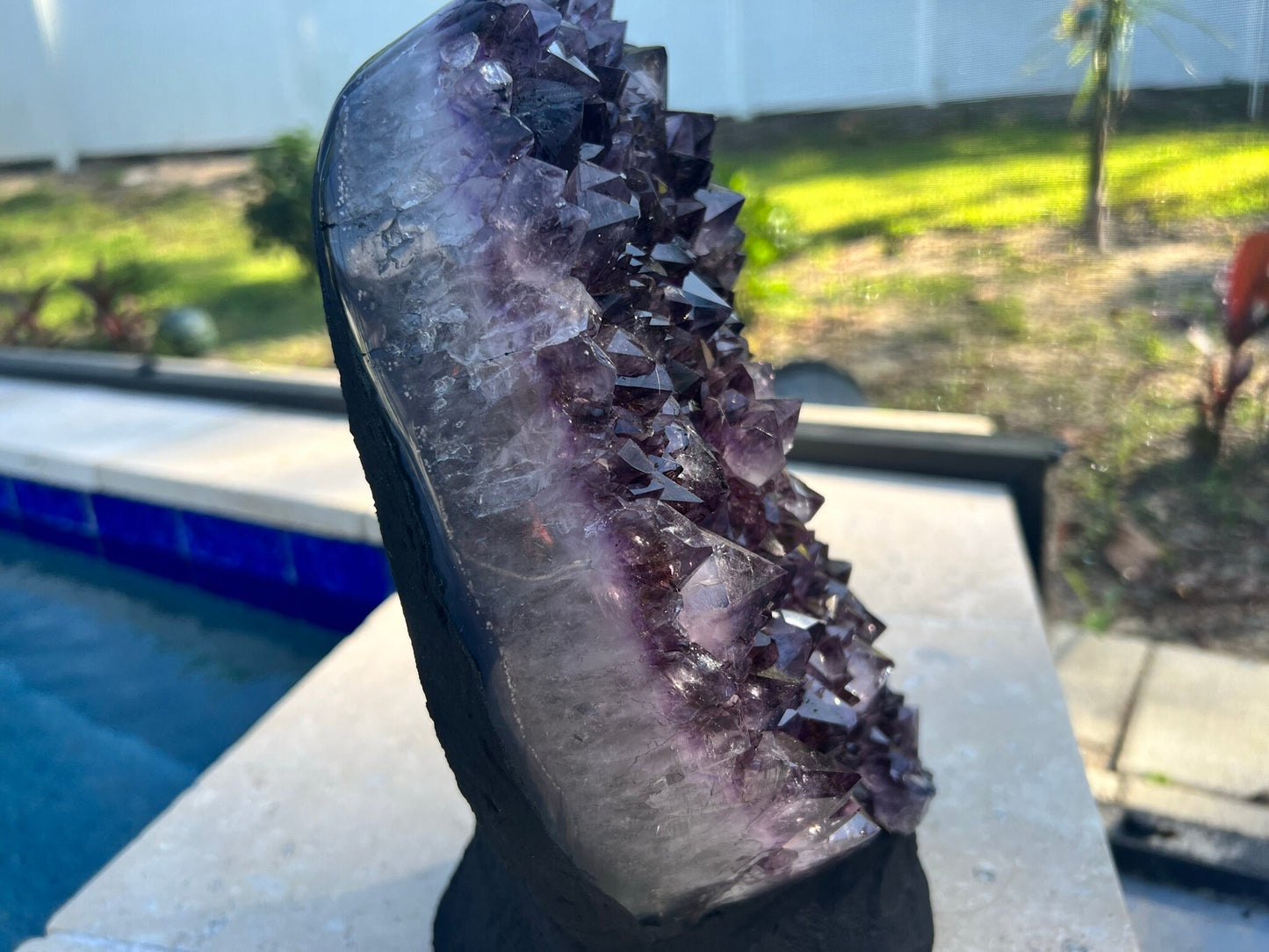 Amethyst Crystal Cluster 18lb 4oz on base with Polished Sides from Brazil Extra A+ Dark Color