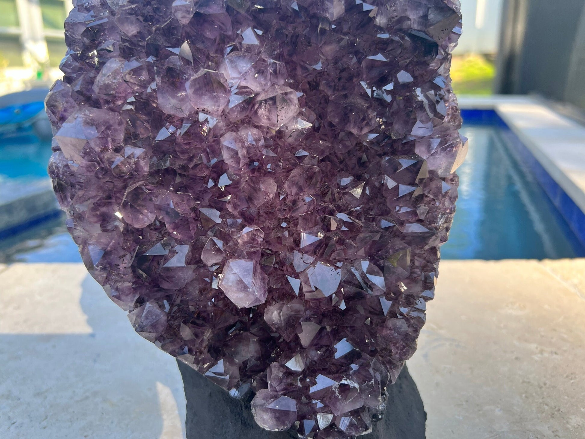 Amethyst Crystal Cluster 18lb 4oz on base with Polished Sides from Brazil Extra A+ Dark Color