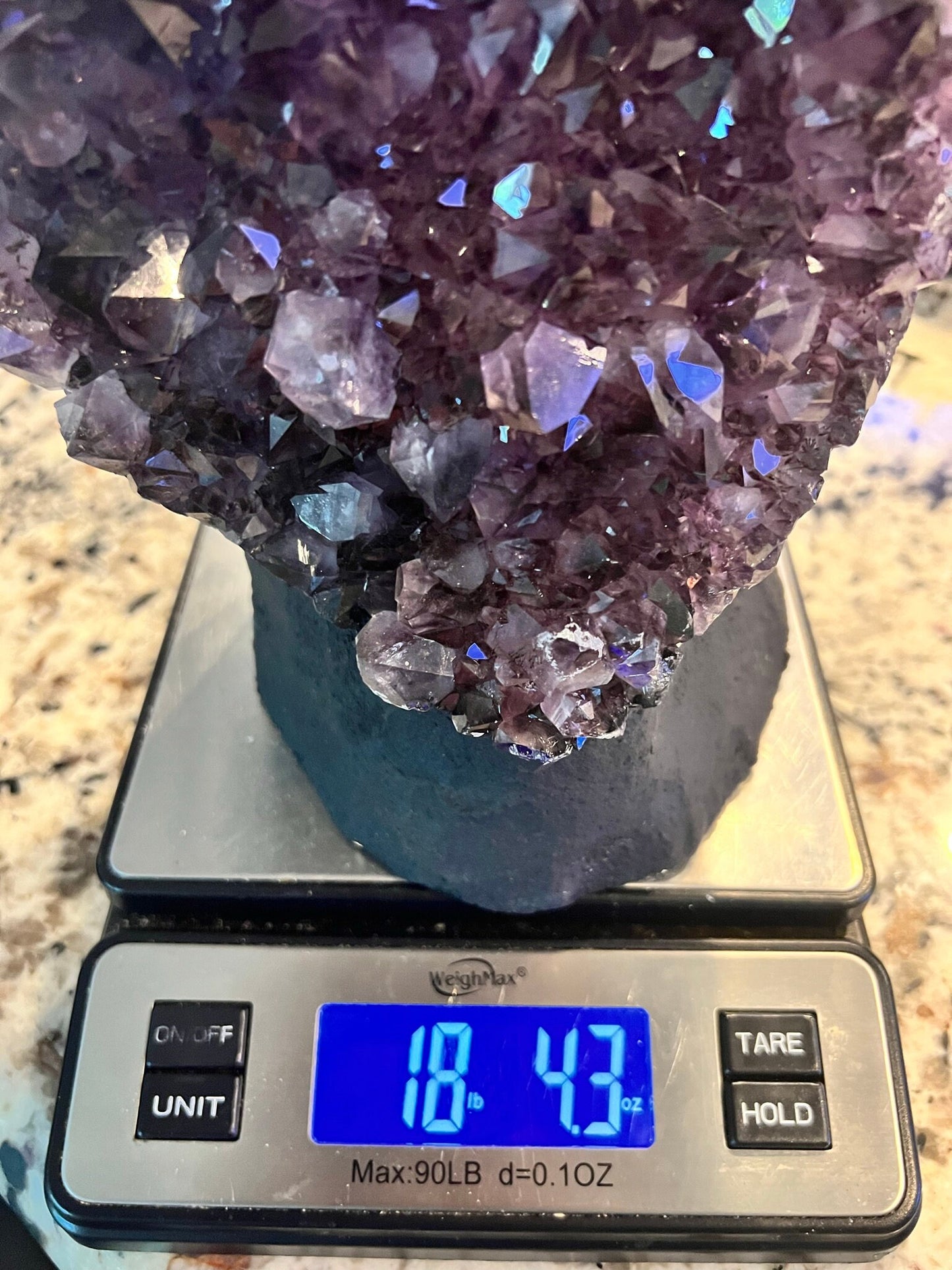Amethyst Crystal Cluster 18lb 4oz on base with Polished Sides from Brazil Extra A+ Dark Color