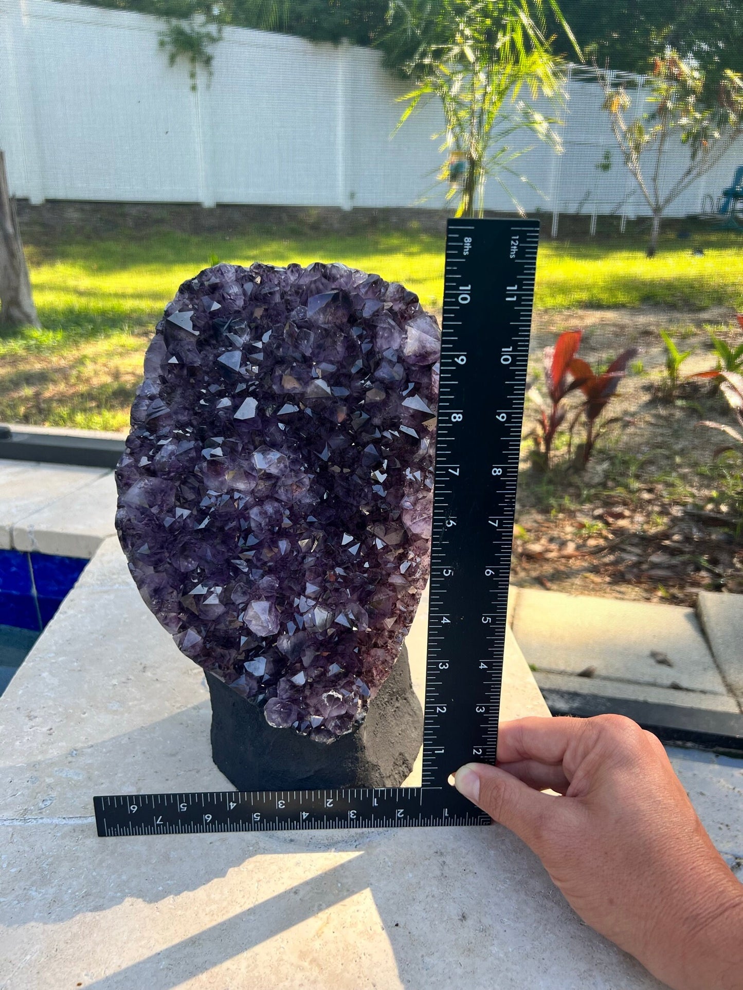 Amethyst Crystal Cluster 18lb 4oz on base with Polished Sides from Brazil Extra A+ Dark Color