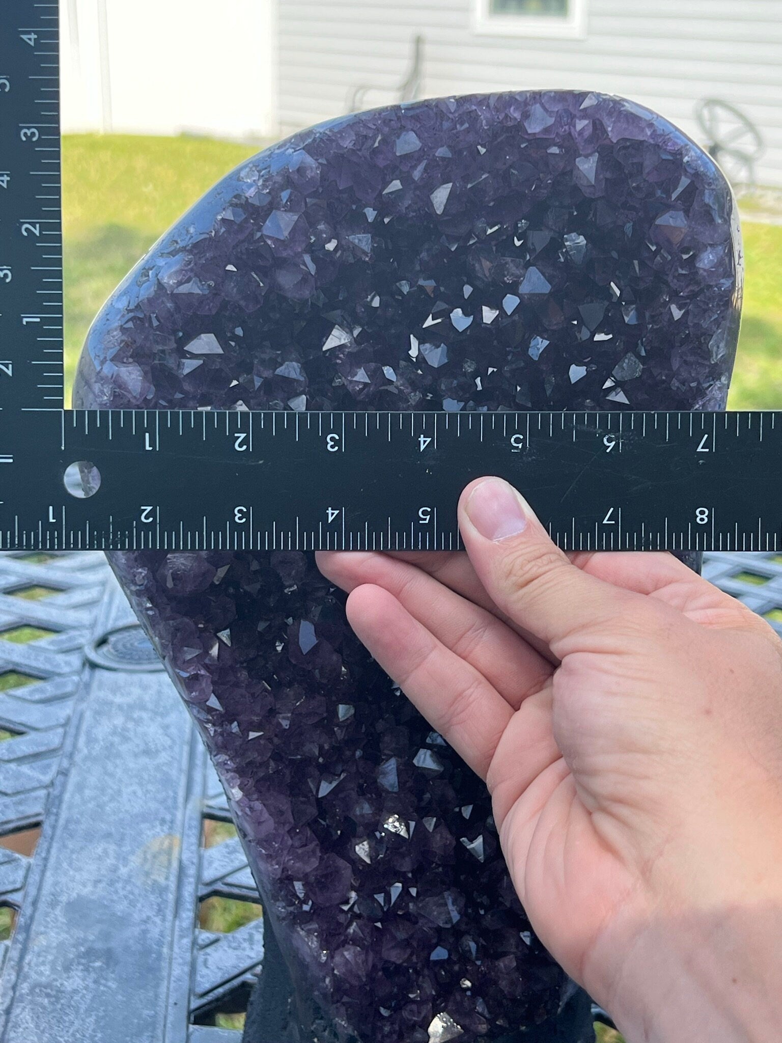 Amethyst Crystal Cluster 13lb 10oz on base with Polished Sides from Brazil Extra A+ Dark Color