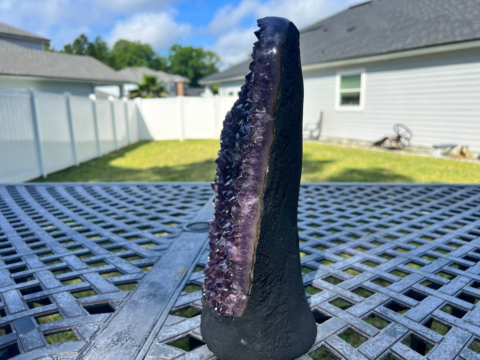 Amethyst Crystal Cluster 13lb 10oz on base with Polished Sides from Brazil Extra A+ Dark Color