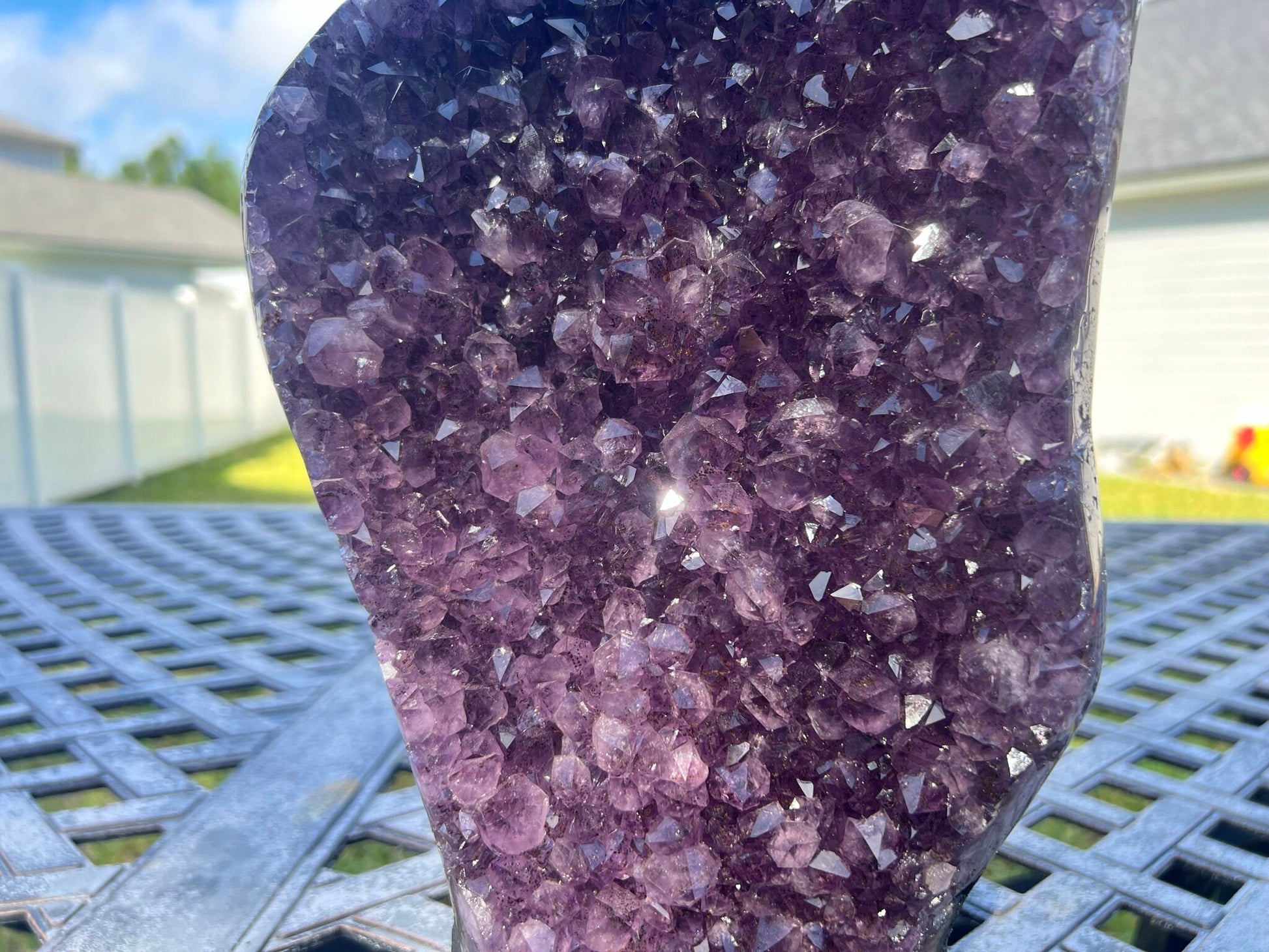 Amethyst Crystal Cluster 13lb 10oz on base with Polished Sides from Brazil Extra A+ Dark Color