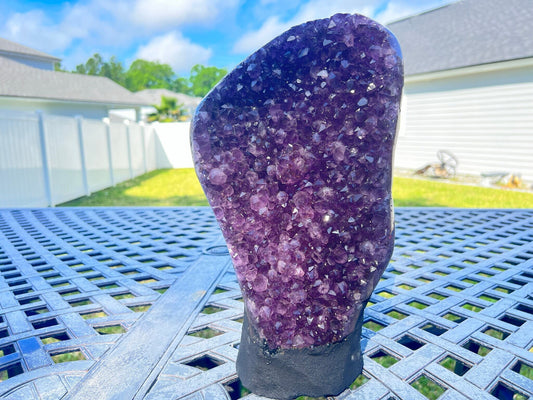 Amethyst Crystal Cluster 13lb 10oz on base with Polished Sides from Brazil Extra A+ Dark Color