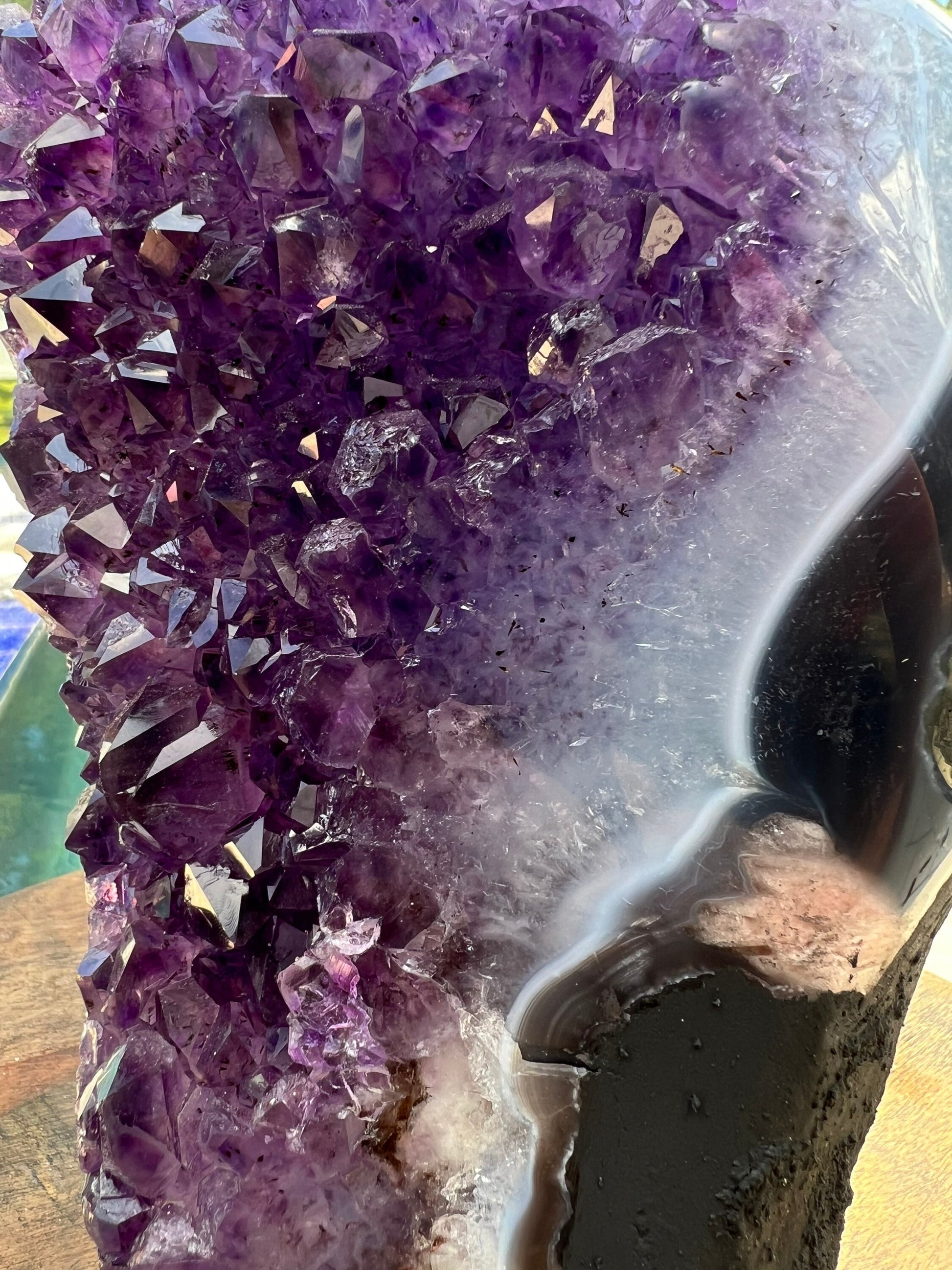 Amethyst 8pounds 6oz with Polished Sides from Brazil Extra A+ Dark Color, Open faced.
