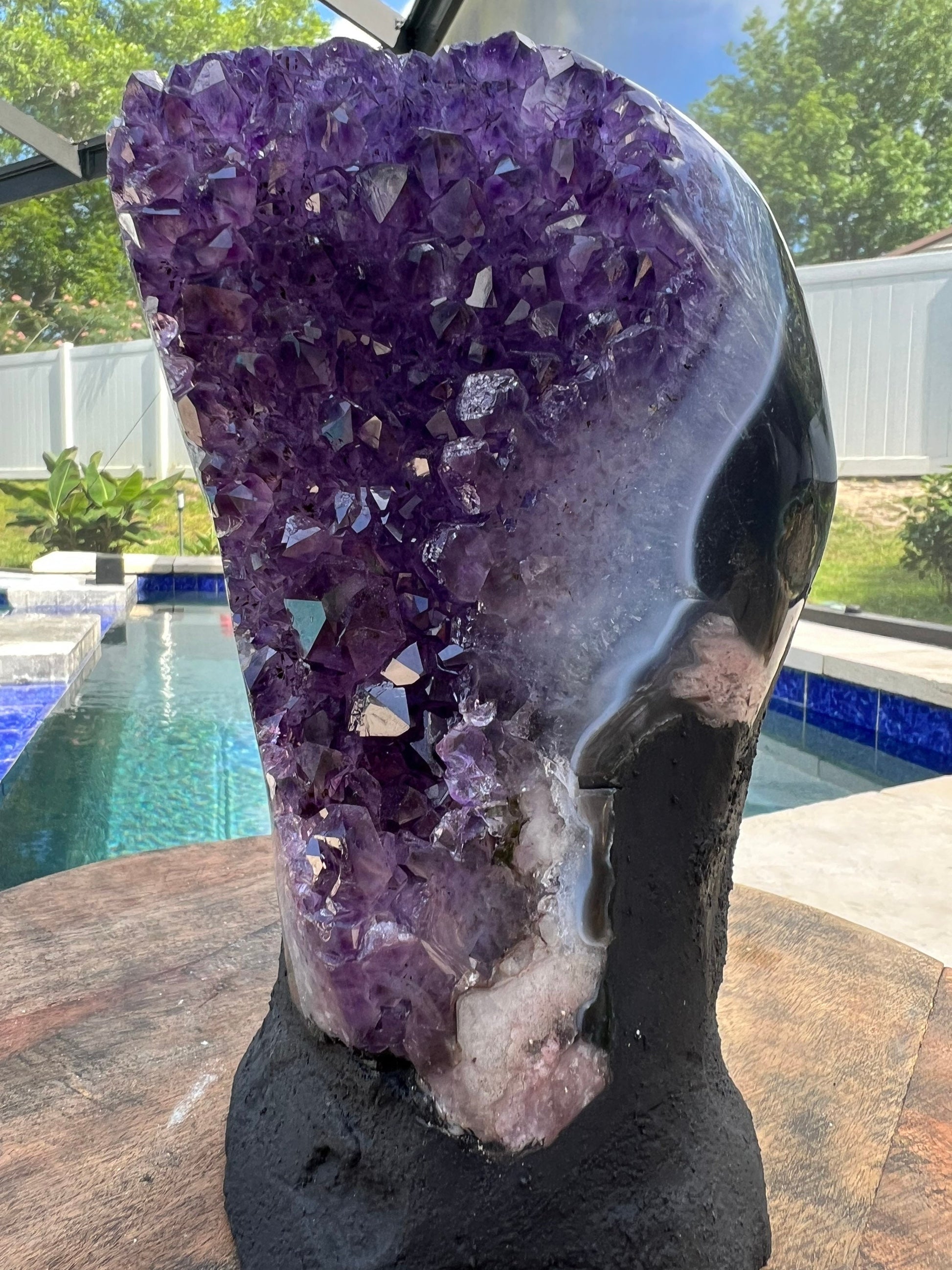 Amethyst 8pounds 6oz with Polished Sides from Brazil Extra A+ Dark Color, Open faced.