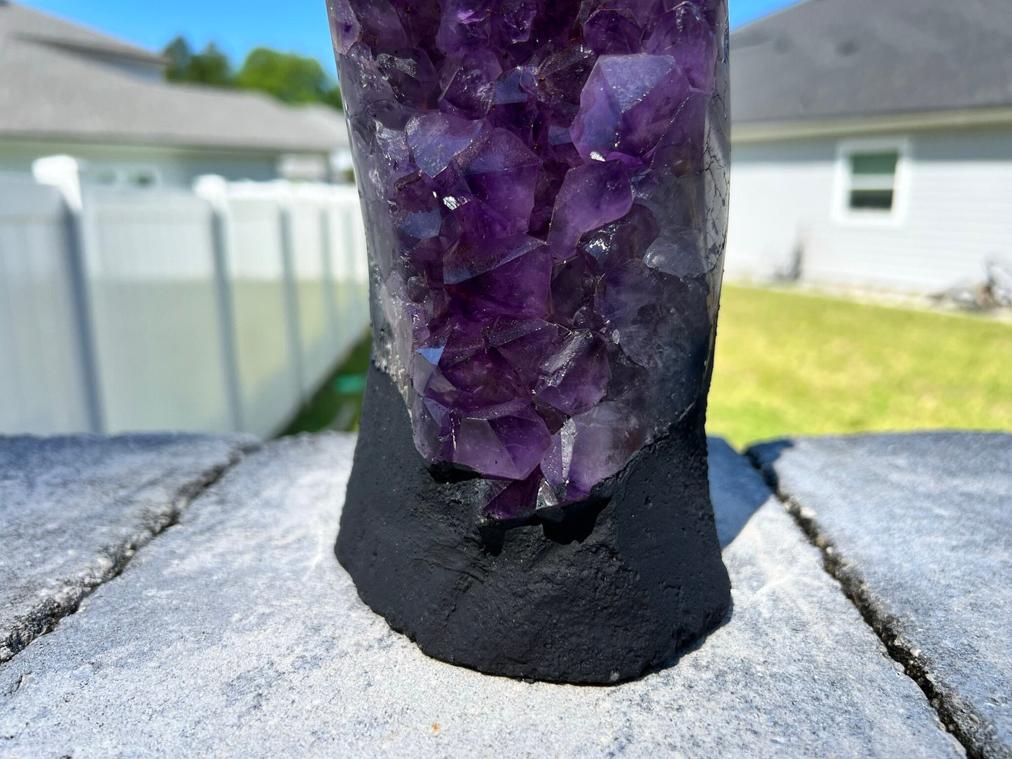Amethyst Crystal Cluster 7lb 8oz on base with Polished Sides from Brazil Extra A+ Dark Color, open faced.