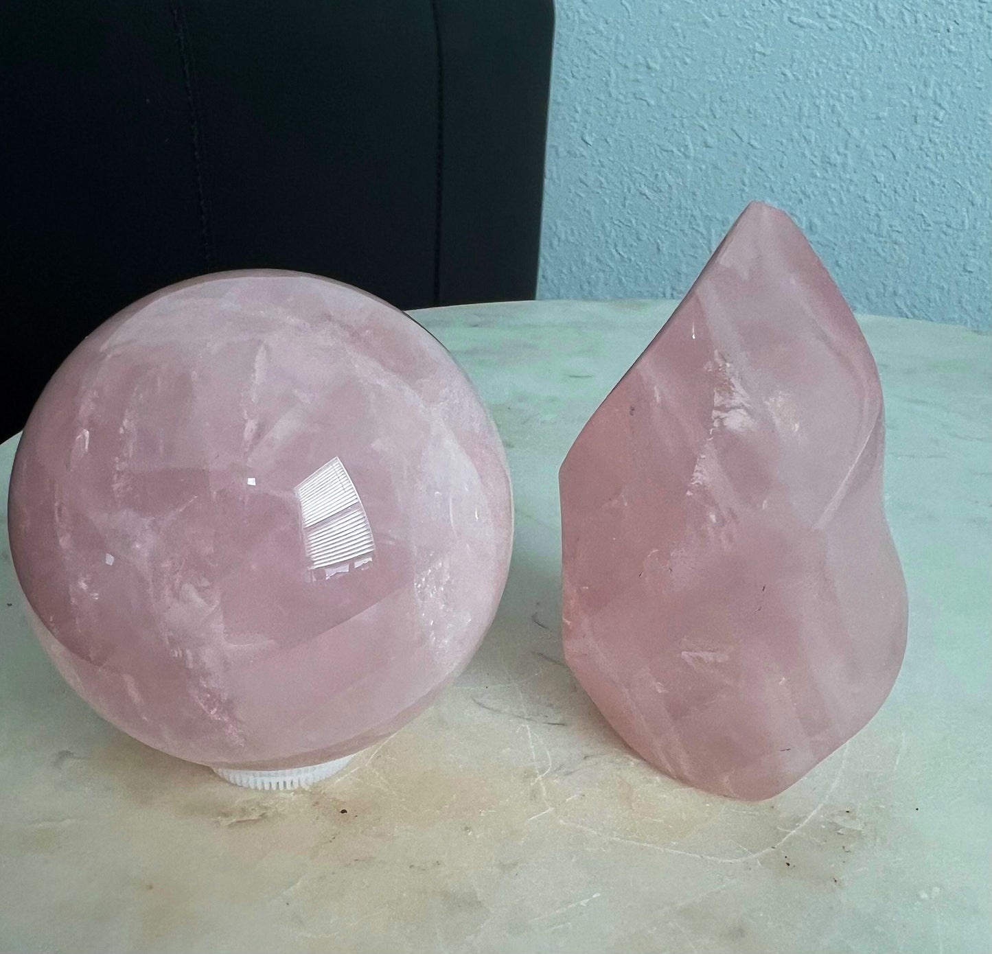 Rose Quartz sphere and flame
