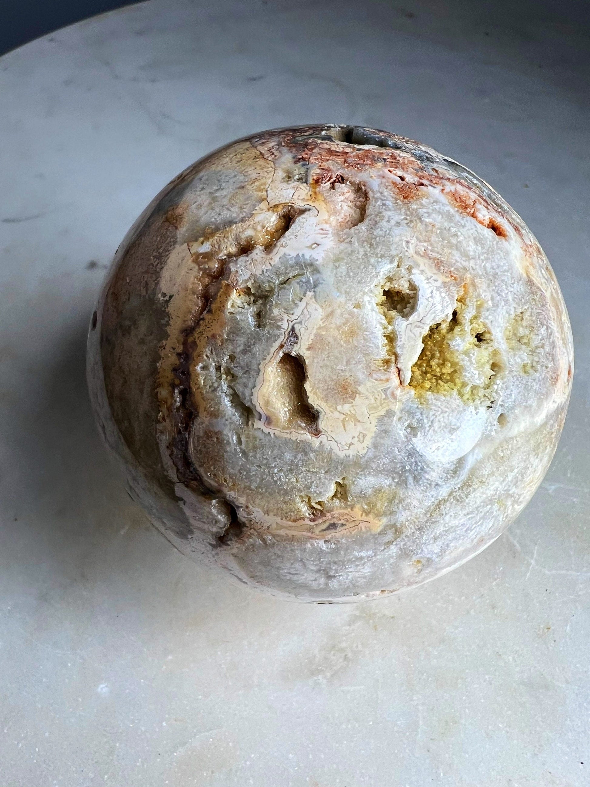 Crazy lace agate 69mm sphere 15oz