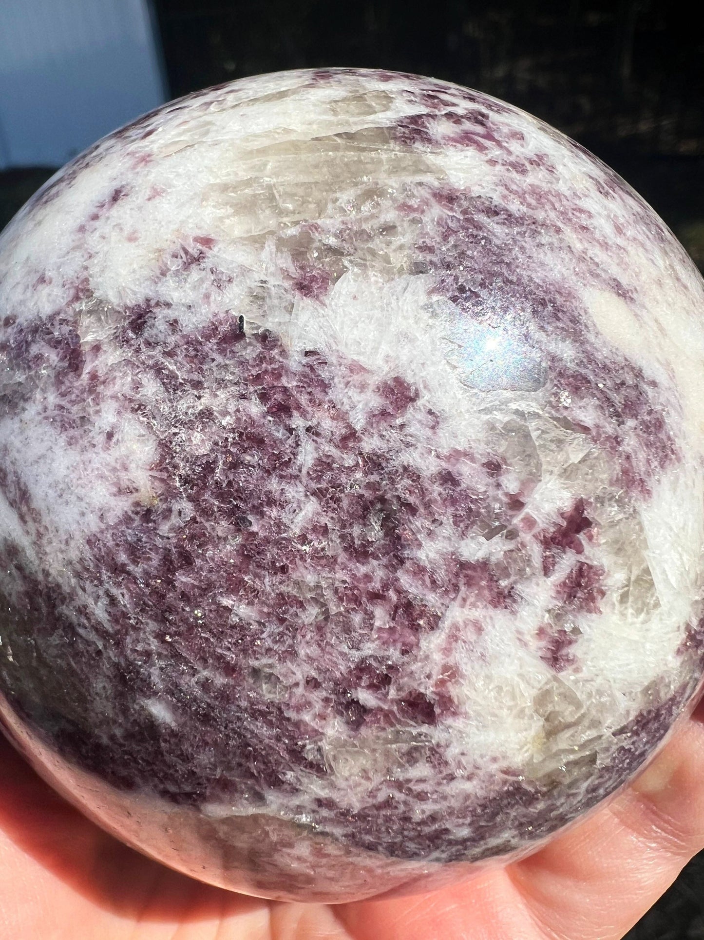 Lepidolite sphere with smoky Quartz  2lb 11oz 93.9mm