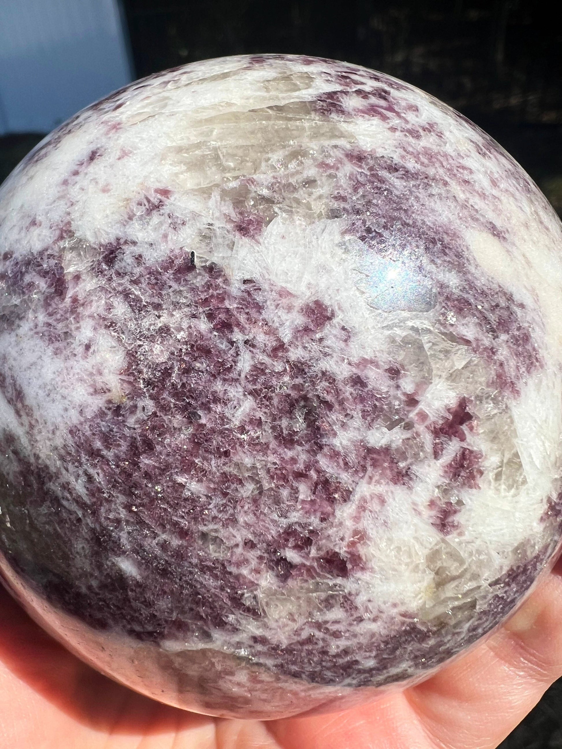 Lepidolite sphere with smoky Quartz  2lb 11oz 93.9mm