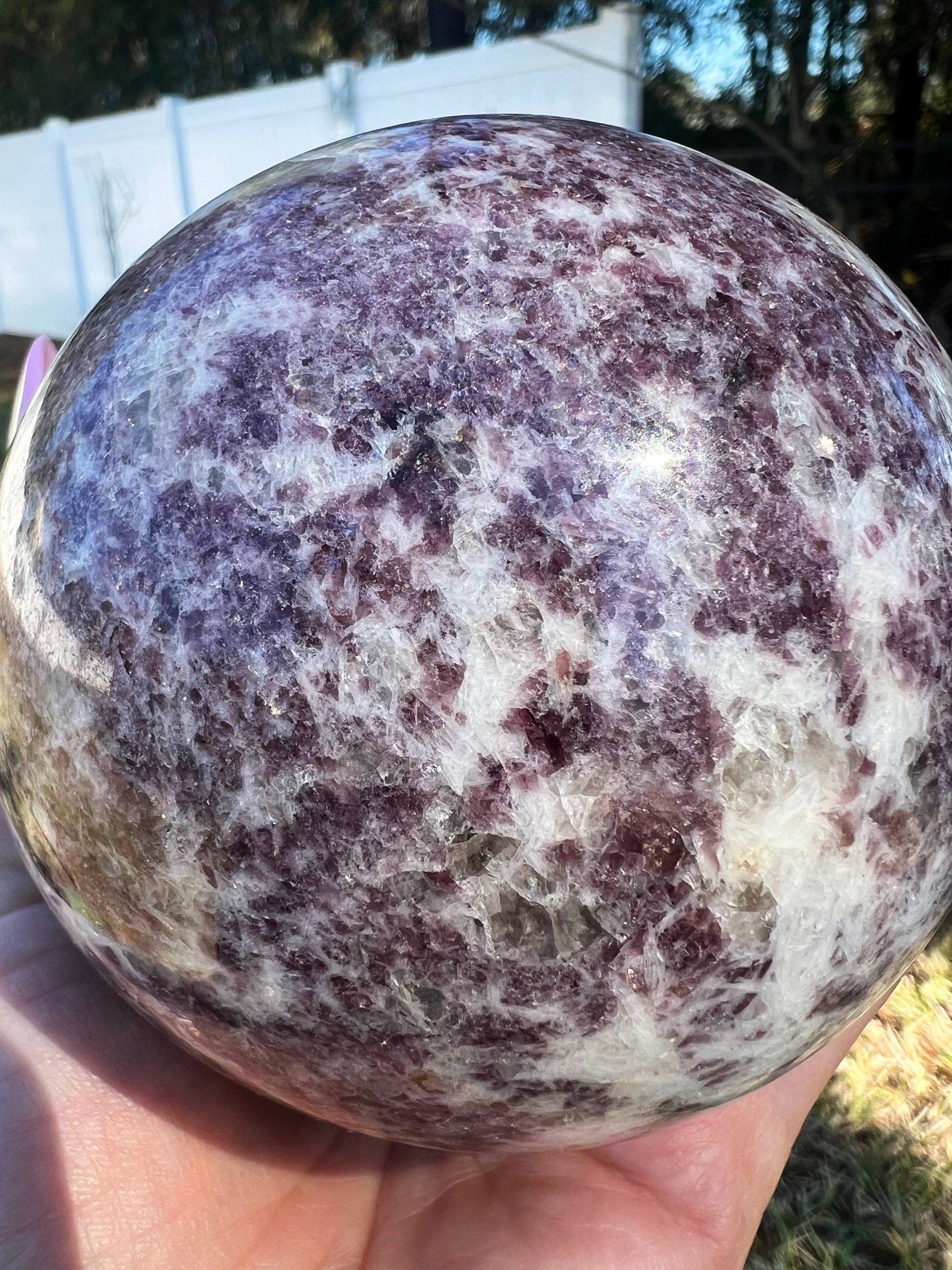 Lepidolite sphere with smoky Quartz  2lb 11oz 93.9mm
