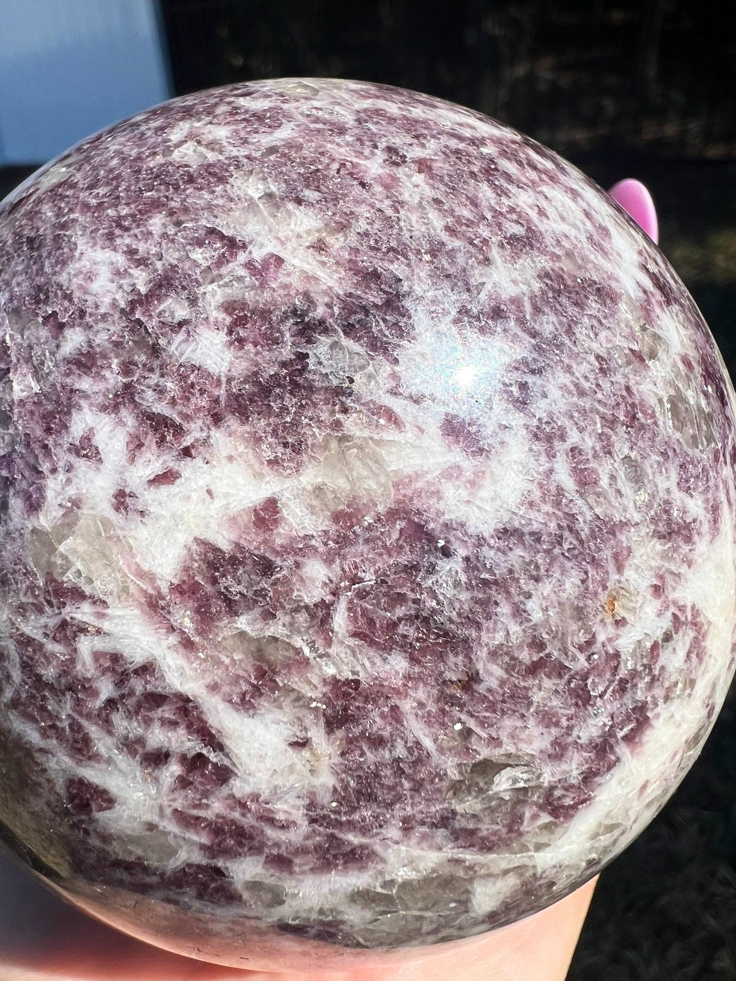 Lepidolite sphere with smoky Quartz  2lb 11oz 93.9mm