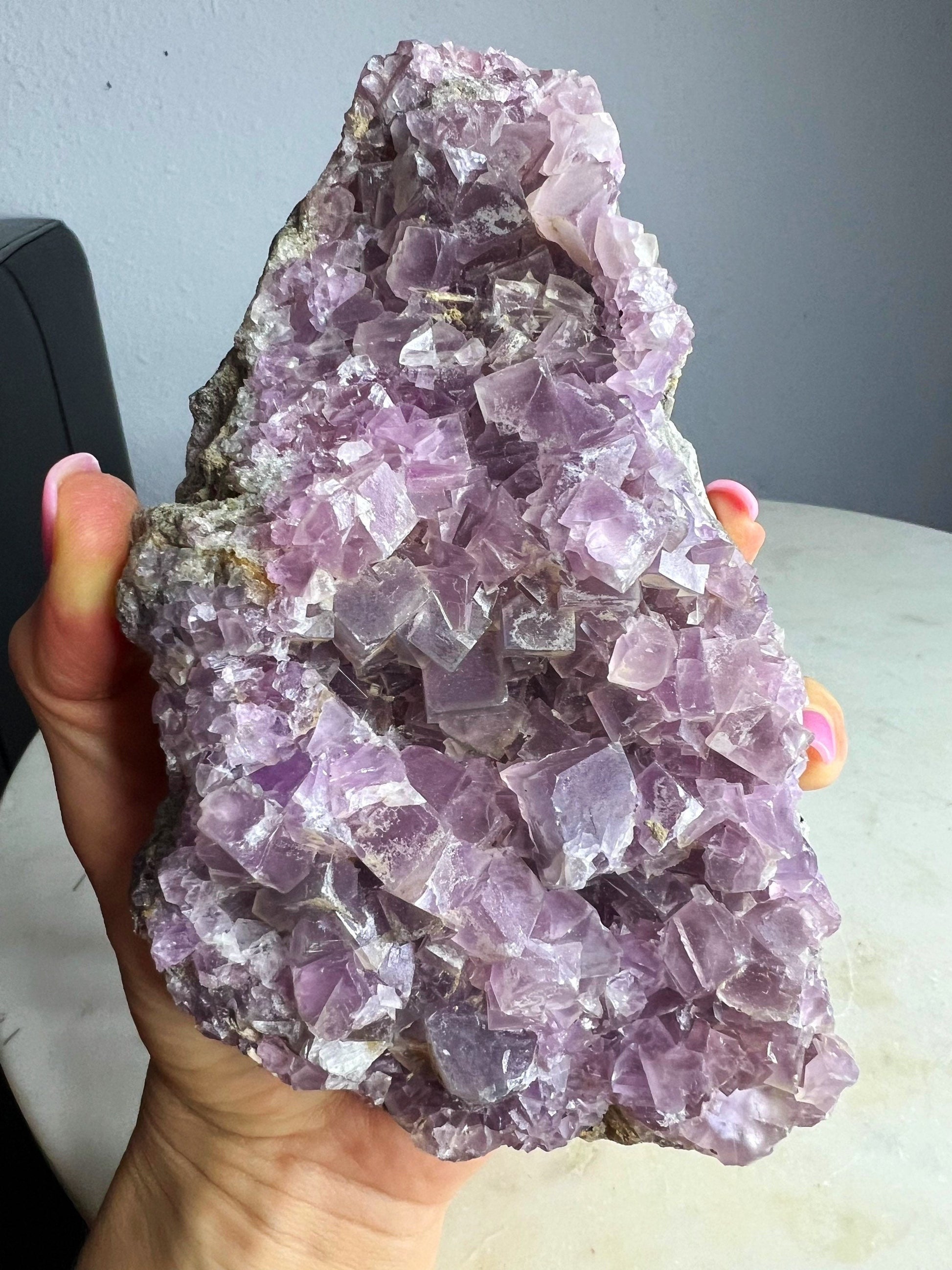 light purple Cubed fluorite Cluster 1pound 15oz 6 inches long